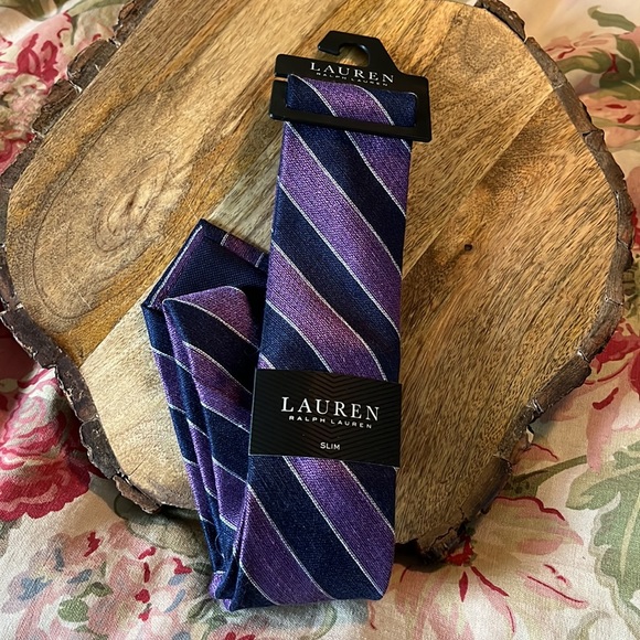 RALPH LAUREN Mens SLIM tie Graphic Stripe Print Purple & Blue Career fun $89 NEW - Picture 10 of 16